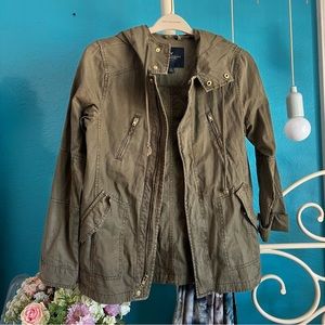 American Eagle Cargo Military Jacket Utility Olive Green Light Summer Jacket